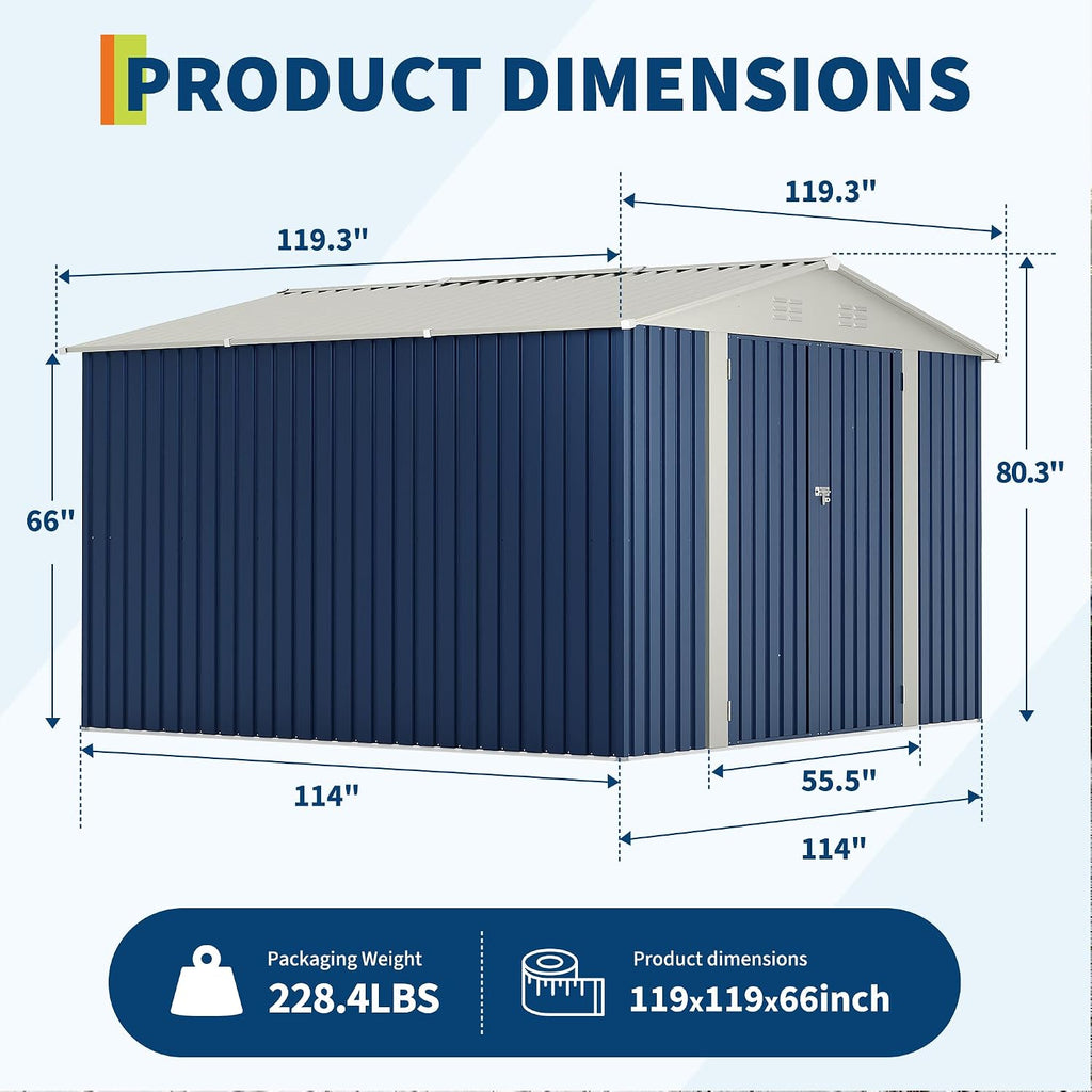 Garvee 10 X 10 FT Outdoor Storage Shed,Metal Garden Sheds&Outdoor Storage Clearance, Large Outdoor Storage Shed for Tools, Lawn Equipment, Garden Supplies - All Weather Lockable Metal Shed
