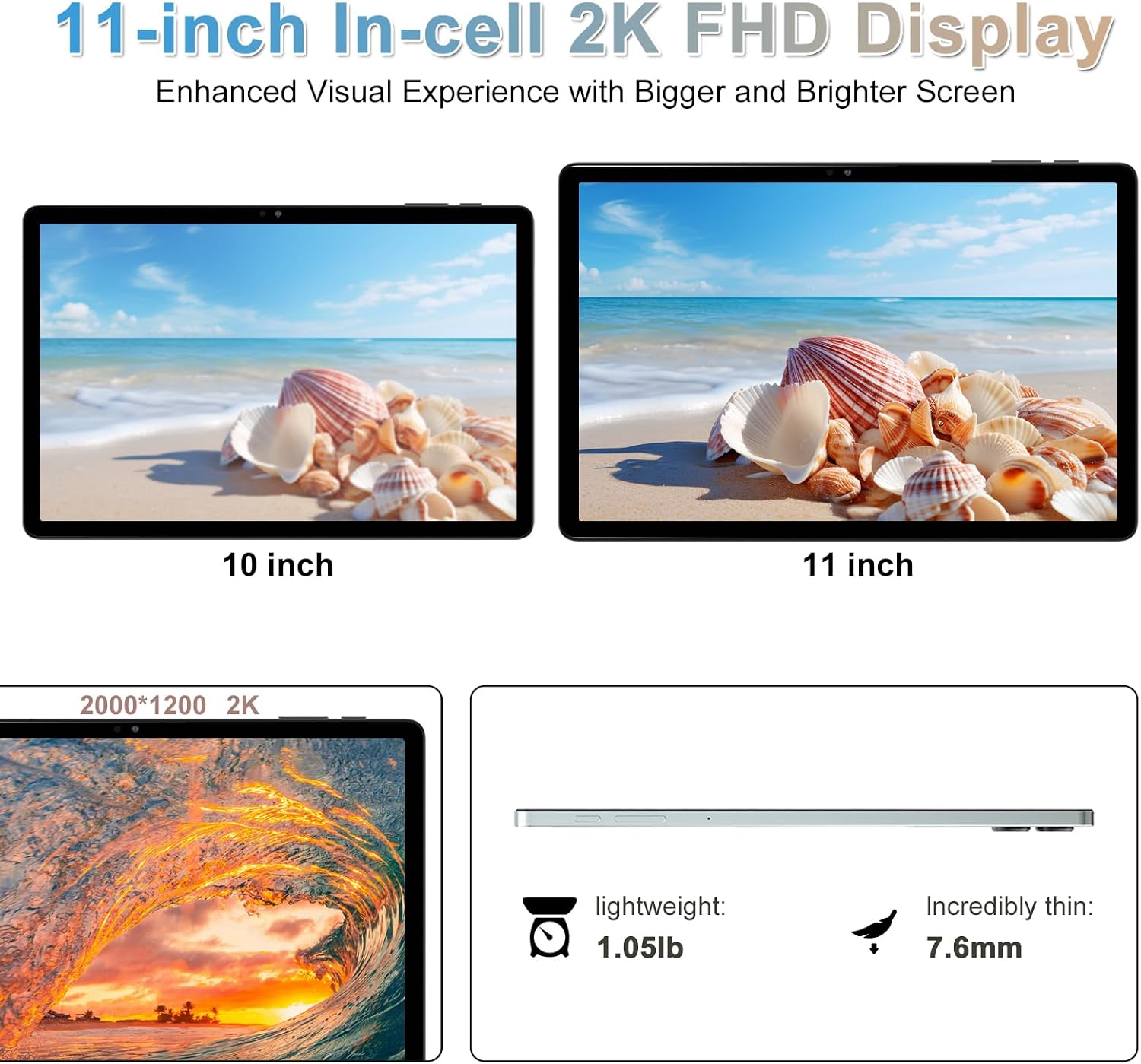 2026 Latest 11 inch Android Tablet, 18GB RAM, 128GB ROM, 1TB Expand, 2K Display, T616 Octa-Core, 5G WiFi, 13MP+5MP+5MP Camera, GPS, 9000mAh, Tablet with Keyboard/Case/Pen, Quad Speakers