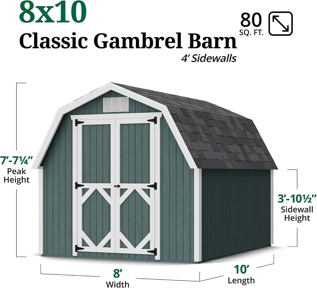 Little Cottage Co. 8x10 Classic Gambrel Barn with 4 ft. Sidewalls with Floor, Outdoor Wood Storage Shed Do-It-Yourself Precut Kit