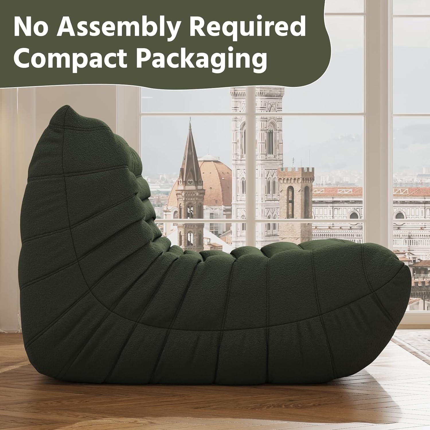 Giant Bean Bag Chair for Adults - Teddy Fleece Fireside Accent Chair with Memory Foam, Comfy Lazy Floor Sofa Couch Boneless Chaise Lounge for Living Room Bedroom Home Theaterr, 1 Seater,Green