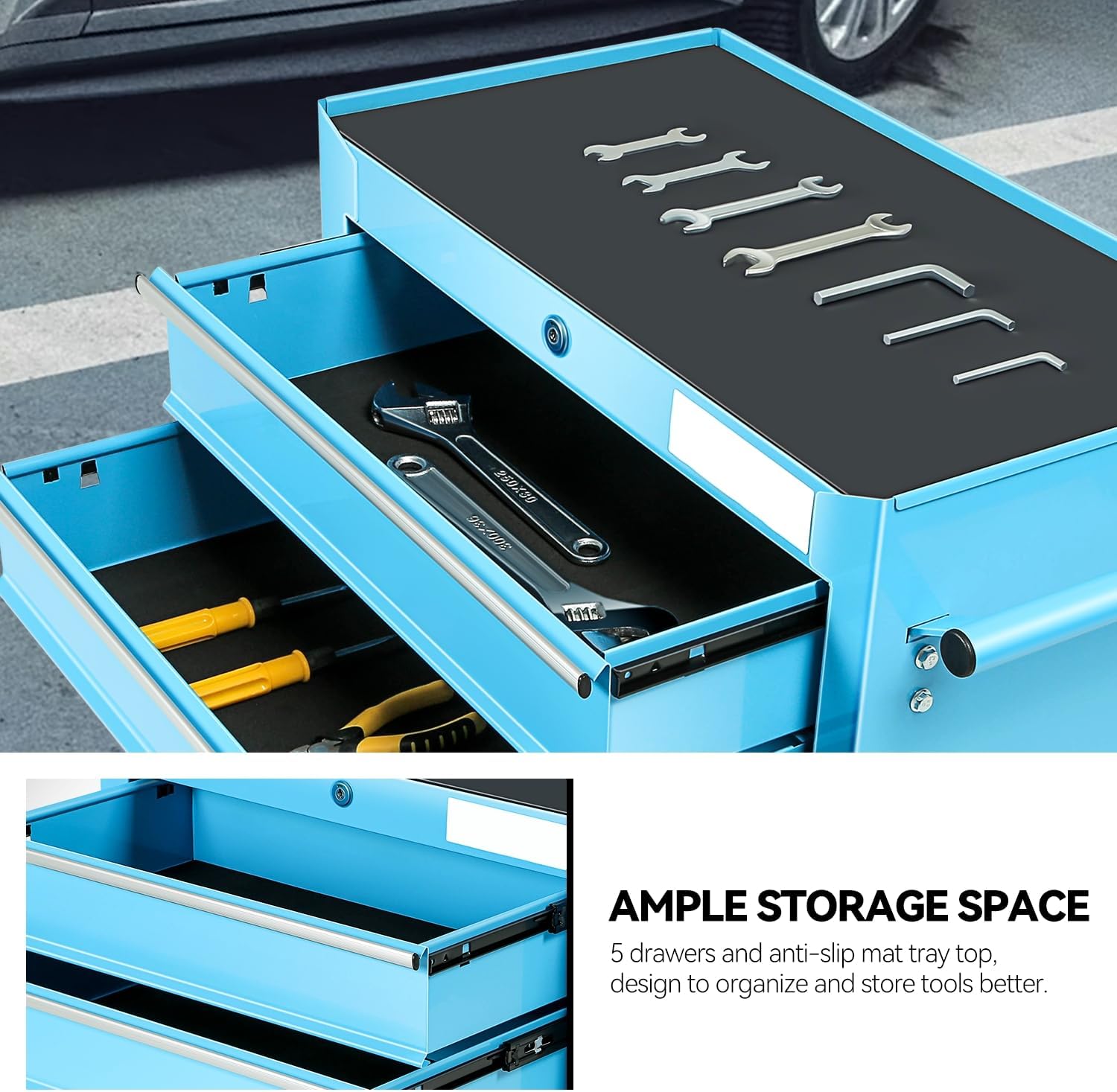 Auto Dynasty 5-Drawer Heavy-Duty Rolling Tool Trolley Tray with Ball-Bearing Slides, Corrosion-Resistant Finish, and Swivel Casters for Ultimate Workshop Organization