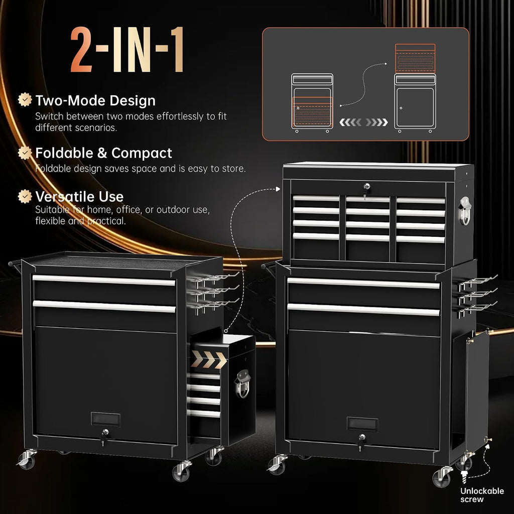 Pataku Rolling Tool Chest with 8 Drawer,Drawer High Capacity Tool Chest with Wheels, Detachable Tool Storage with Large Cabinet -Black