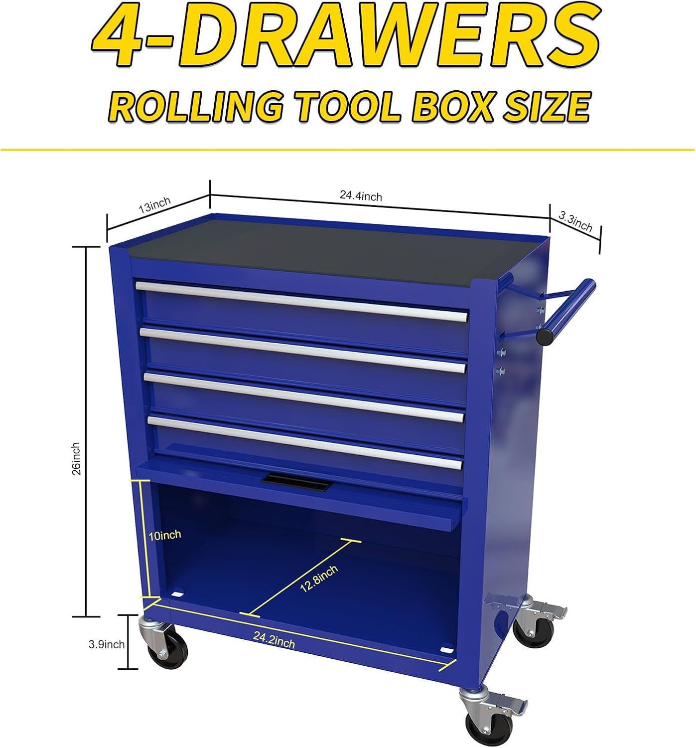233PCS 4 Drawers Rolling Tool Box with Tool Sets, Heavy Duty Steel Garage Storage Cabinet with Lockable Wheels, Mechanic Organizer for Home, Auto, Workshop, Warehouse, Blue