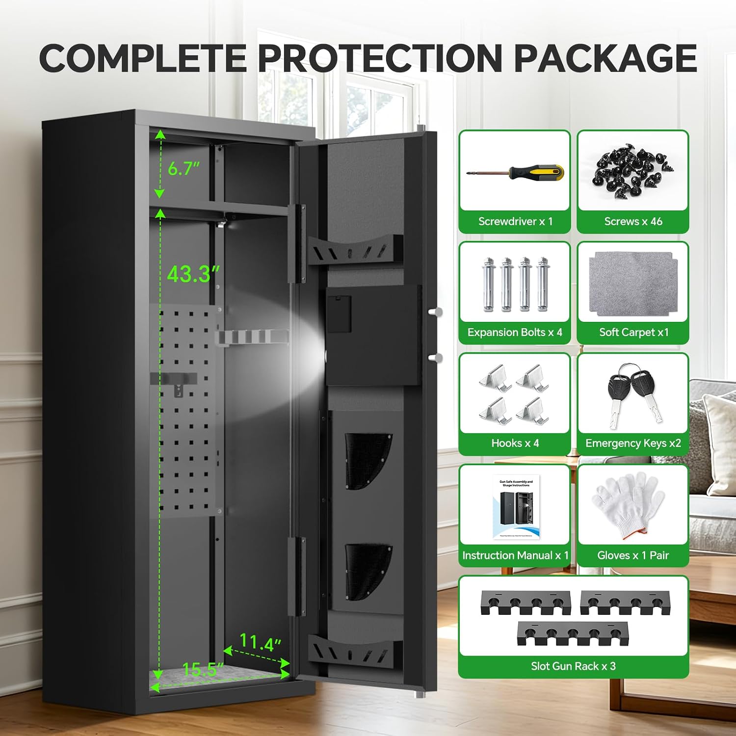 10-15 Gun Rifle Safe for Home Security, Gun Safe for Rifles and Pistols - Quick Access Digital Keypad | Easy Assembly Gun Safe with Adjustable Shelves (Fits Shotguns & Ammo)