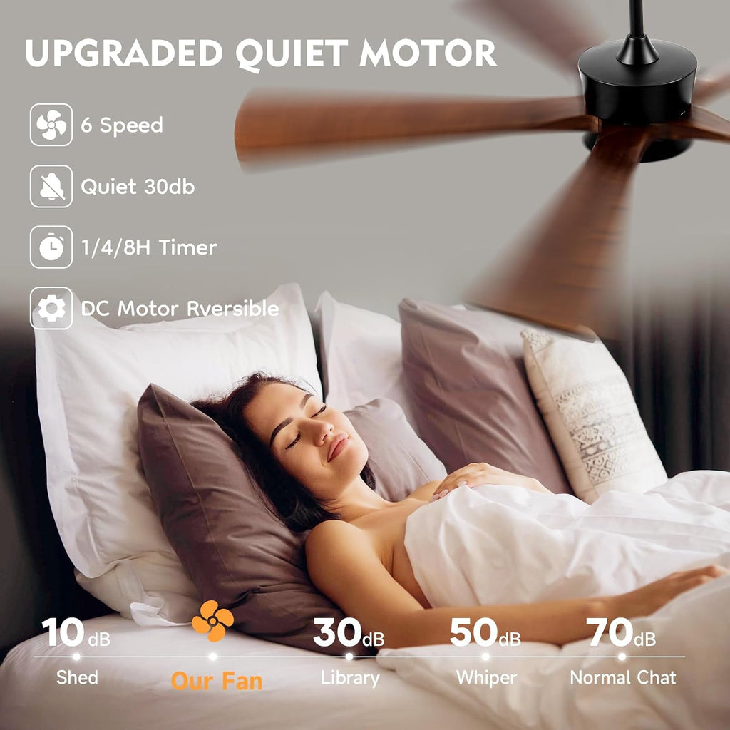 60 Inch Outdoor Ceiling Fans with Light, Rustic Farmhouse Solid Wood Ceiling Fan with Light Quiet Large Airflow DC Motor, Damp Rated Indoor Exterior Ceiling Fan for Patios Porch Gazebo Bedroom Office