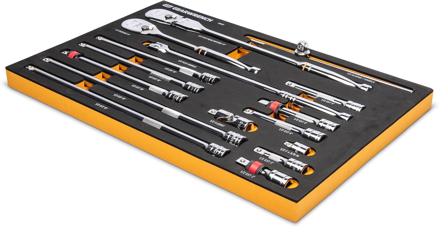 GEARWRENCH 16 Piece 1/2' 90T Ratchet & Drive Tool Set with EVA Foam Tray - 86522