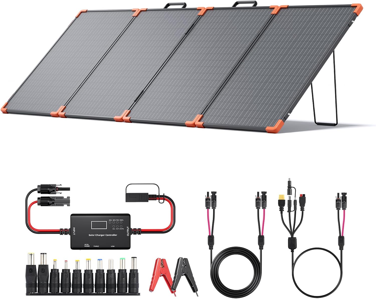 ZOUPW 200W Portable Solar Panel (Tempered Glass),Heavy-Duty Foldable Mono Solar Charger for Jackery Explorer 1000 v2/EcoFlow Delta 2/Bluetti,IP67 Waterproof Off-Grid Power for RV Camping Power Backup