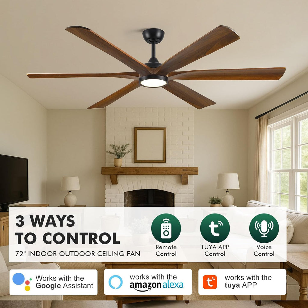 72' Indoor Outdoor Smart Ceiling Fans for Patios with Light and Alexa/APP/Remote Control- Large Rustic Farmhouse Wood Ceiling Fan with Quiet Energy Efficient DC Motor, for Porch Gazebo Garage Bedroom
