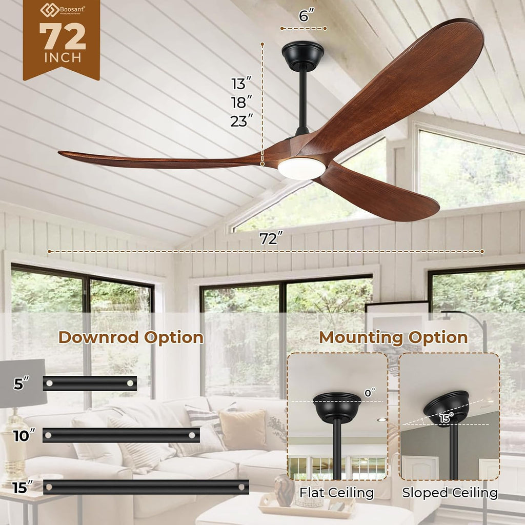 72' Outdoor Ceiling Fans with Lights and Remote Control, Large Ceiling Fan with Lights High CFM Quiet 3 Blades Propeller Wood Ceiling Fan, Outdoor Fan for Patio Porch Gazebo,Deep Walnut
