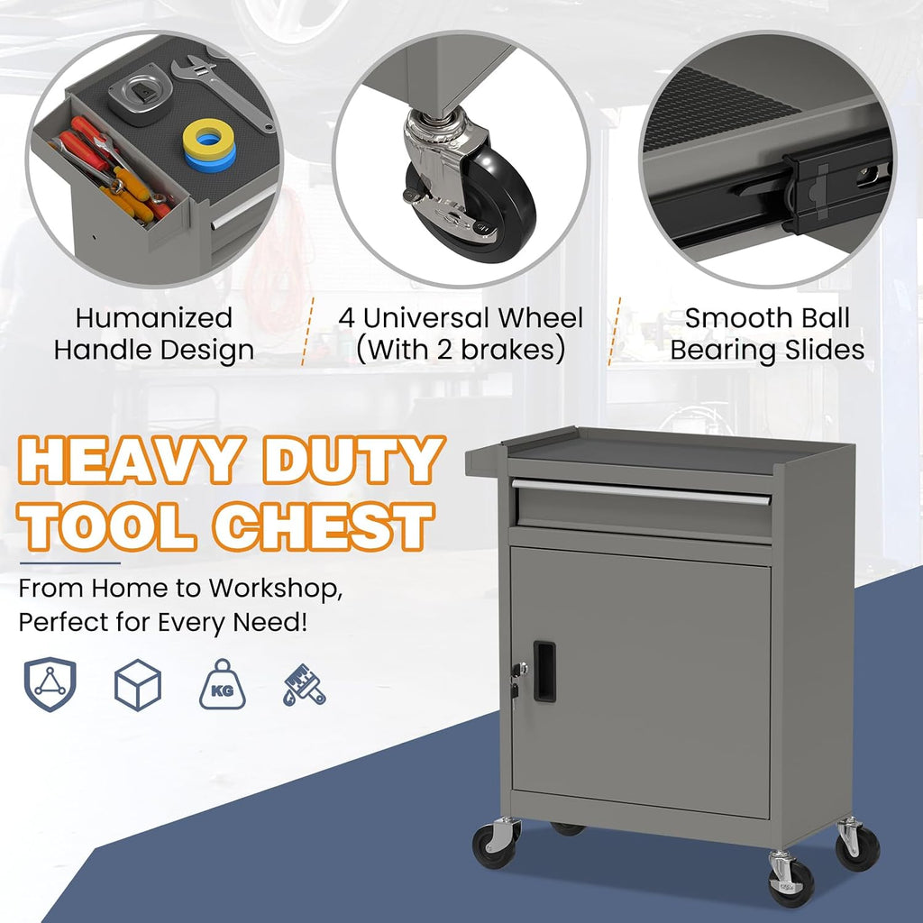 Tool Chest, 5-Drawer Rolling Tool Chest with Detachable Top Tool Box, Tool Box with Wheels, Tool Storage Cabinet for Garage Warehouse Workshop (Gray)