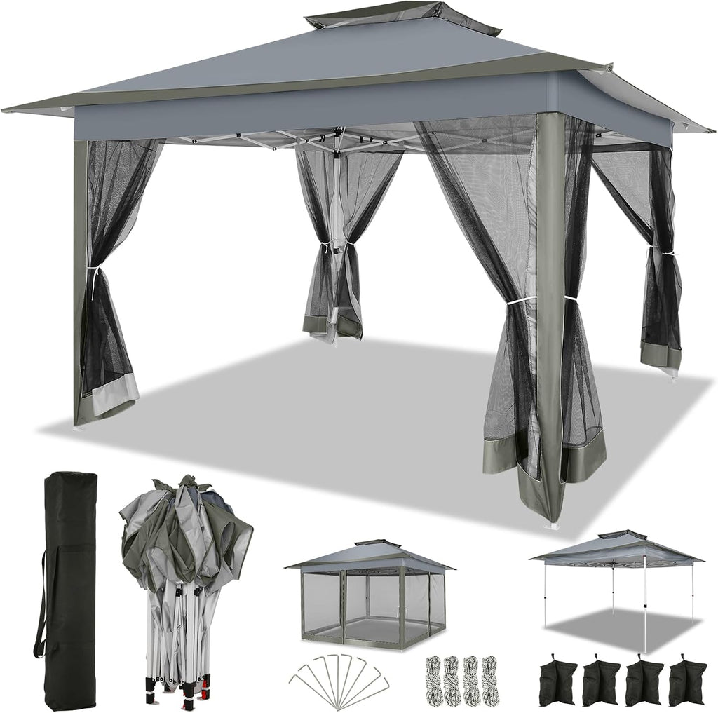 COBIZI 12x12 FT Pop up Gazebo on Clearance Outdoor pop up Canopy Tent,carpas para Patio, Shelter Tents with Netting & Portable Carry Bag, Patio Gazebos for Camping, Garden & Lawn, Darkgrey(Upgraded)