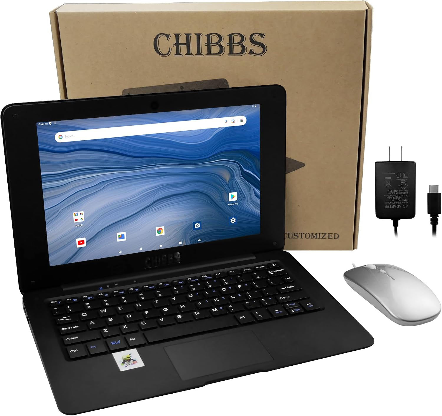 CHIBBS 10.1' Inch Kids Laptop Computer Powered by Android 12, Quad core Processor, 2gb Ram + 64gb ROM, Camera, Bluetooth, 2* USB, Wi-Fi- Black