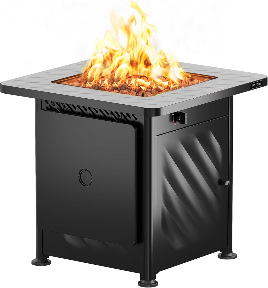 East Oak 28' Outdoor Propane Fire Pit Table | 52,000 BTU Gas Fire Pit for Outside with Easy-Hook Lid, Mesh Pocket & Lava Rocks | CSA Certified | Ideal for Patio, Garden & Backyard | Black