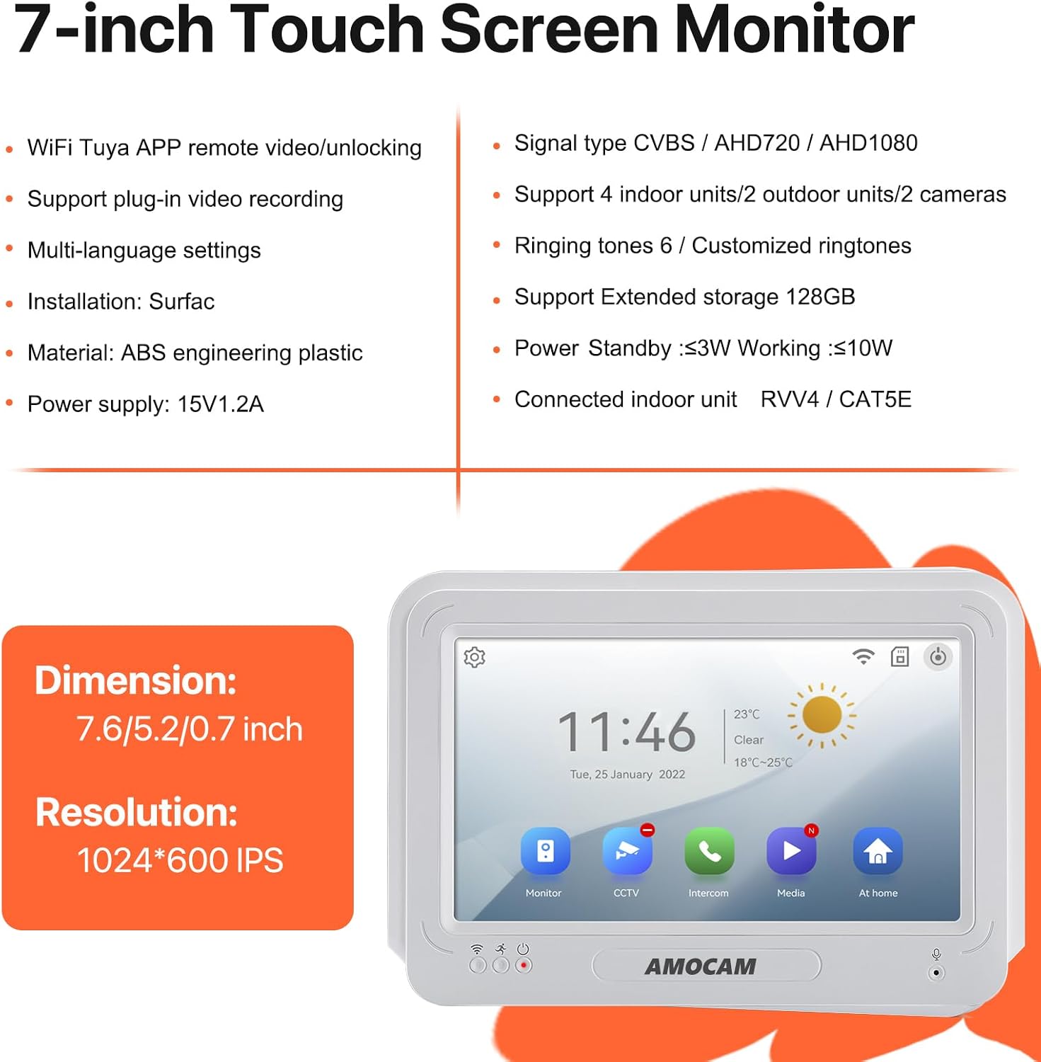 Wireless WiFi Video Doorbell Intercom System, 1080P Video Door Camera with Monitor, 7 Inch Touch Screen Video Door Phone, No Monthly Fees, Tuya APP Remote Intercom (Wired Power)