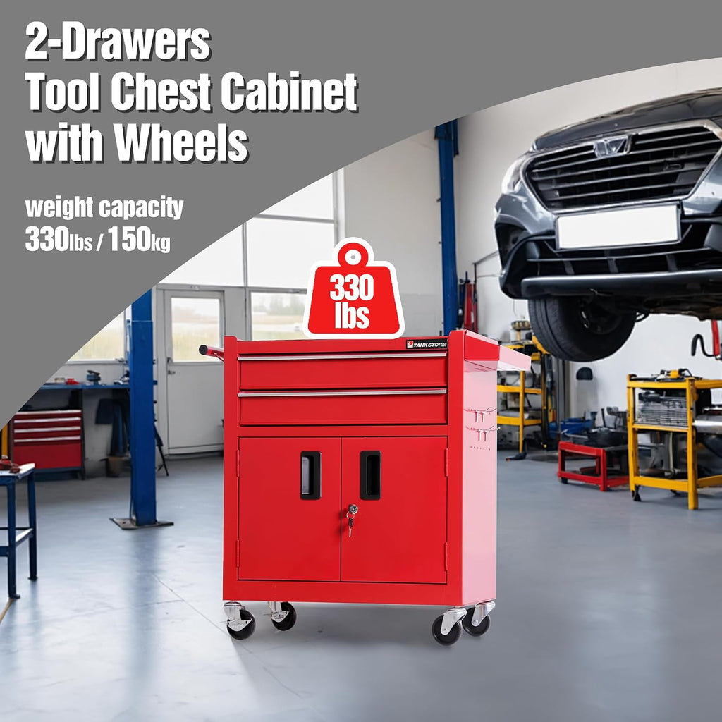 Tool Chest Heavy Duty Cart Steel Rolling Tool Box with Lockable Doors (TZ12 Red)