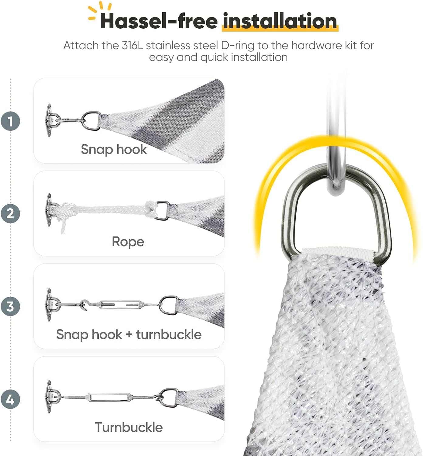 Quictent 185G HDPE Square Sun Shade Sail Canopy 98% UV Block Outdoor Patio Garden with Hardware Kit (White and Grey), 20X20FT