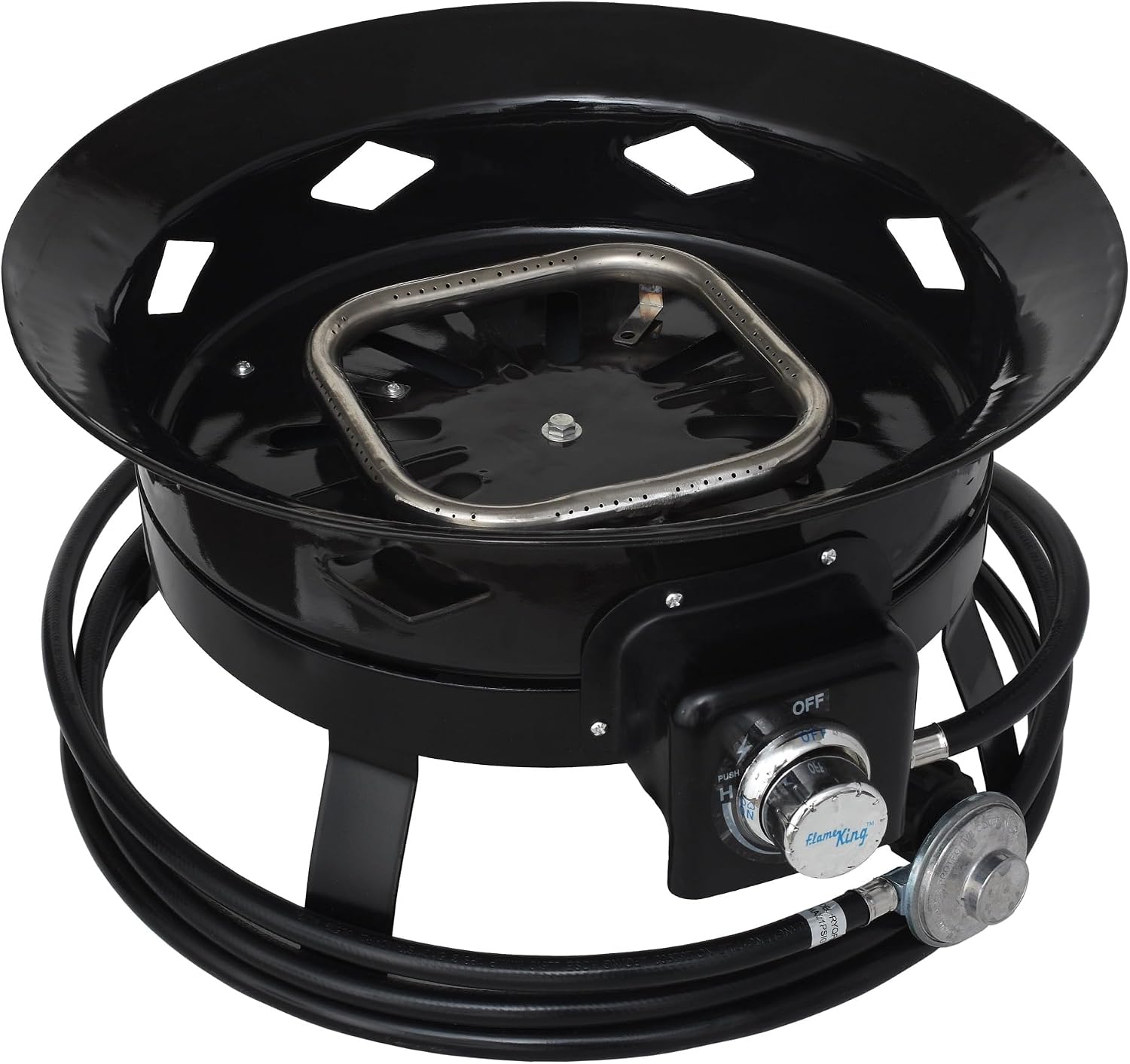 Flame King Smokeless Portable Propane Fire Pit Bowl, 19 inches, 58K BTU with Propane Grip Scale, Self Igniter, Cover, & Carry Straps for RV, Camping, & Outdoor Living