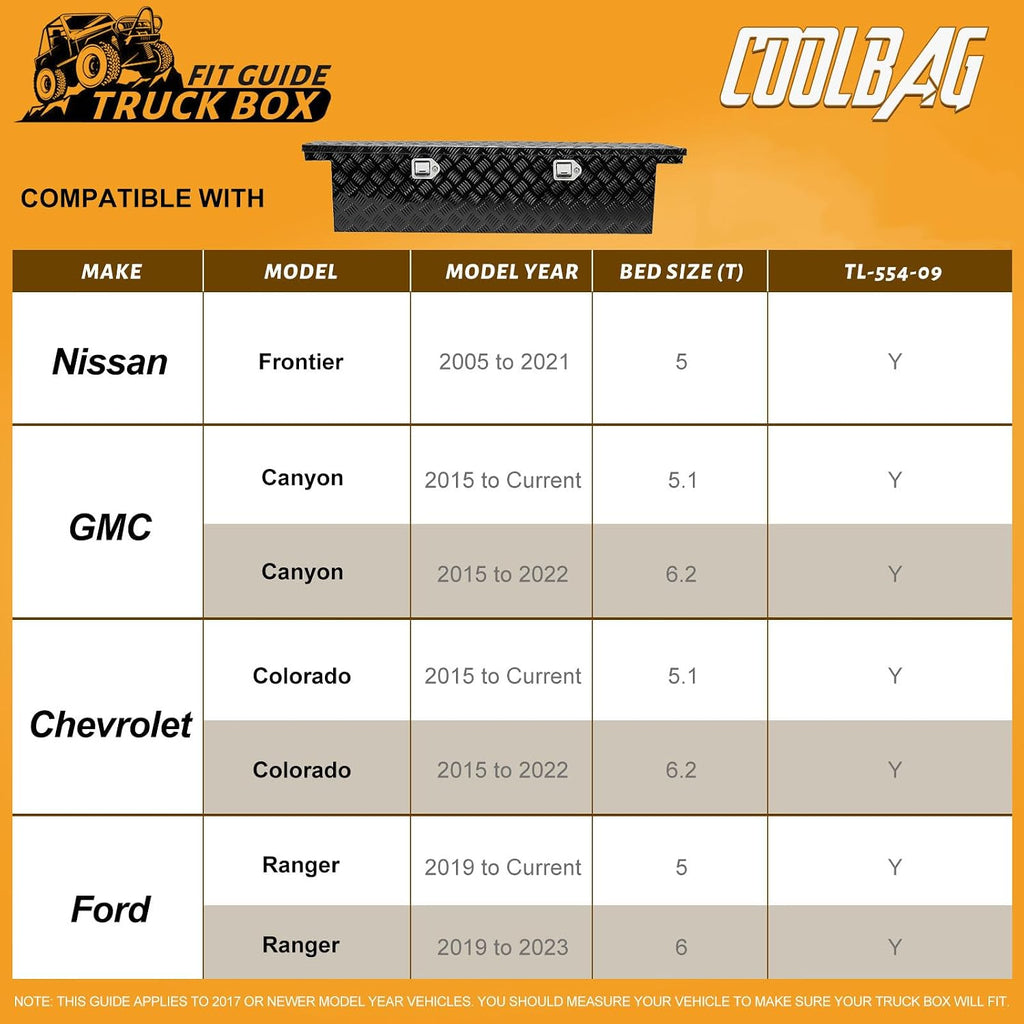 Crossover Tool Box Deep 14' H x 20' D x 60' L Waterproof Lockable Aluminum Black Truck Storage Box Compatible with Chevy Colorado,Ford Ranger,GMC Canyon（For Mid-Size Trucks