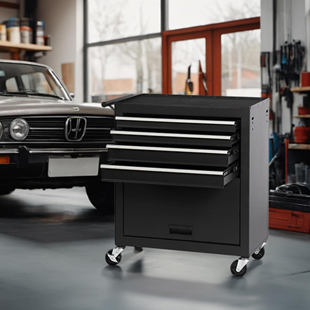 4 Drawers Rolling Tool Chest Cart,Tool Storage Cabinet with 4 Wheels.Portable Tool Cabinet Trolley with Locking System and Drawer Liners.Tool Storage Cart for Garage,Workshop,Repair Shops