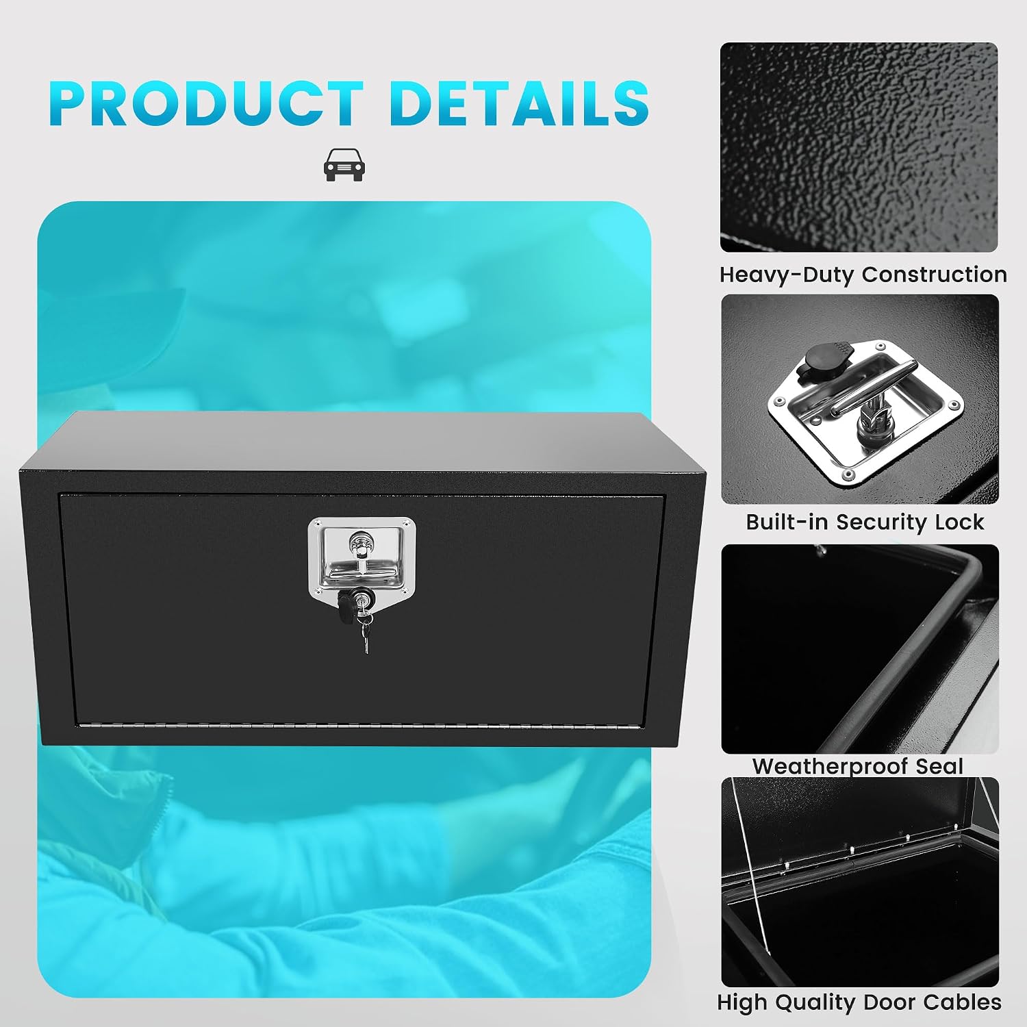 36 Inch Underbody Truck Tool Boxes, 2 Pack 36'x 14'x 16' Heavy Duty Steel Under Body Toolbox for Pick Up Truck RV, Under Bed Truck Tool Box with T-Handle Lock and Keys, Black (Pack of 2)