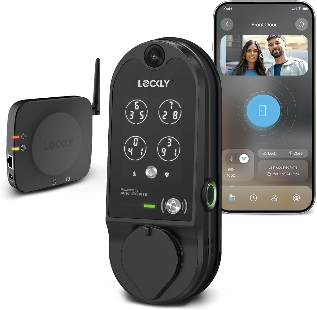 Lockly Vision Smart Lock with HD Video Doorbell, Fingerprint Door Lock for Front Door, Touchscreen Keypad, App Control, Auto Lock, No Monthly Fee- Matte Black