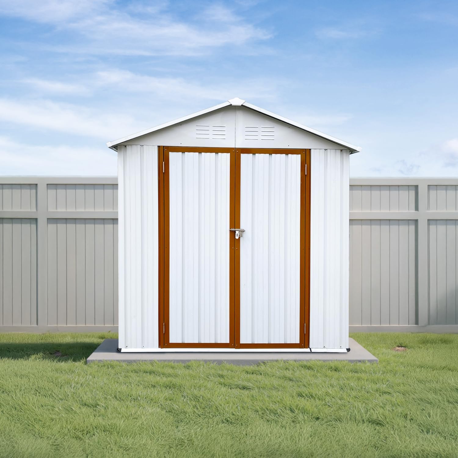 LINKHOO 6'x4' Outdoor Storage Shed，Apex Roof, White & Yellow