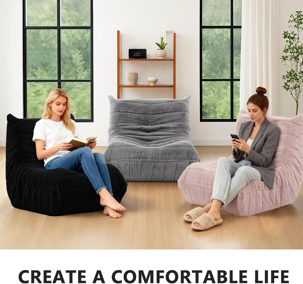 Bean Bag Chair for Adults, Giant Bean Bag Sofa Oversized Beanbag Chairs, Fireside Bean Bag Couch with High Density Sponge Filled Large Bean Bags Chair for Apartment Living Room Bedroom, Black