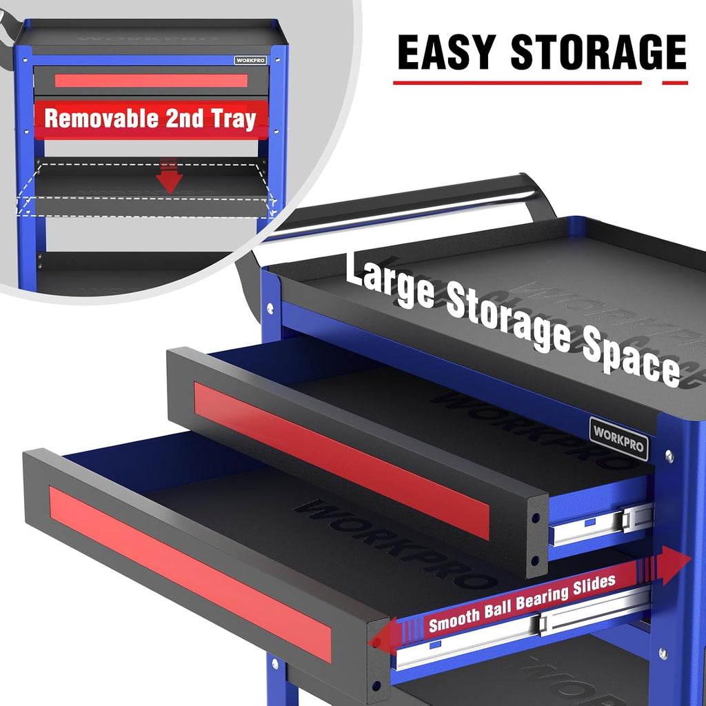 WORKPRO Premium 28' 2-Drawer Rolling Tool Cart, Heavy Duty Utility Industrial Service Cart Storage Organizer with Wheels and Locking System, for Mechanic, Warehouse, Garage, Workshop, 400 lbs Load