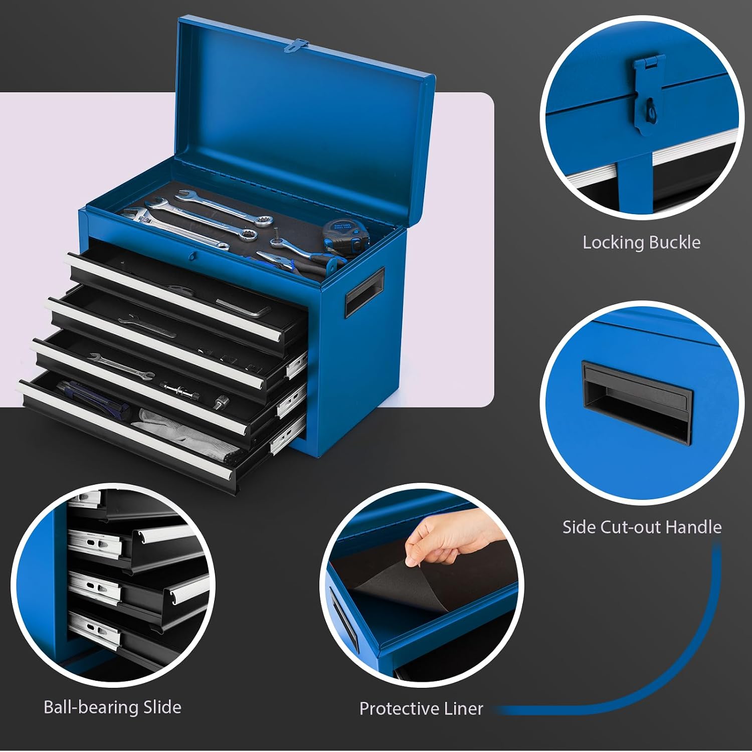 IRONMAX Rolling Tool Chest, 5-Drawer Lockable Tool Cabinet w/Adjustable Shelf & 4 Universal Wheels, 2 in 1 Detachable Tool Box Storage Organizer for Garage Workshop Repair Shop, Blue
