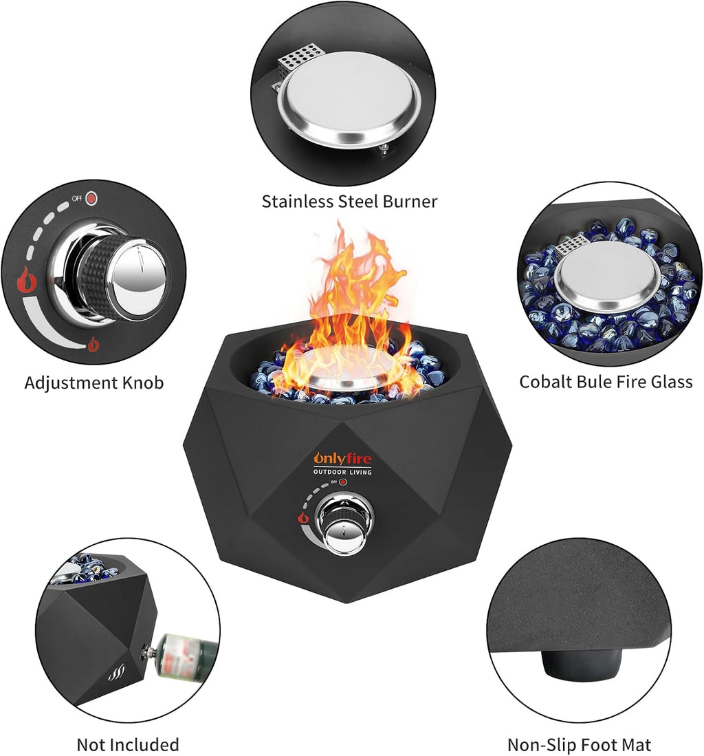 14' Modern Tabletop Gas Fire Pit, Portable Firepit Works with 1lb Propane Gas for Patio Backyard Porch Camping RV Tailgating, Side-Mounted, FP004