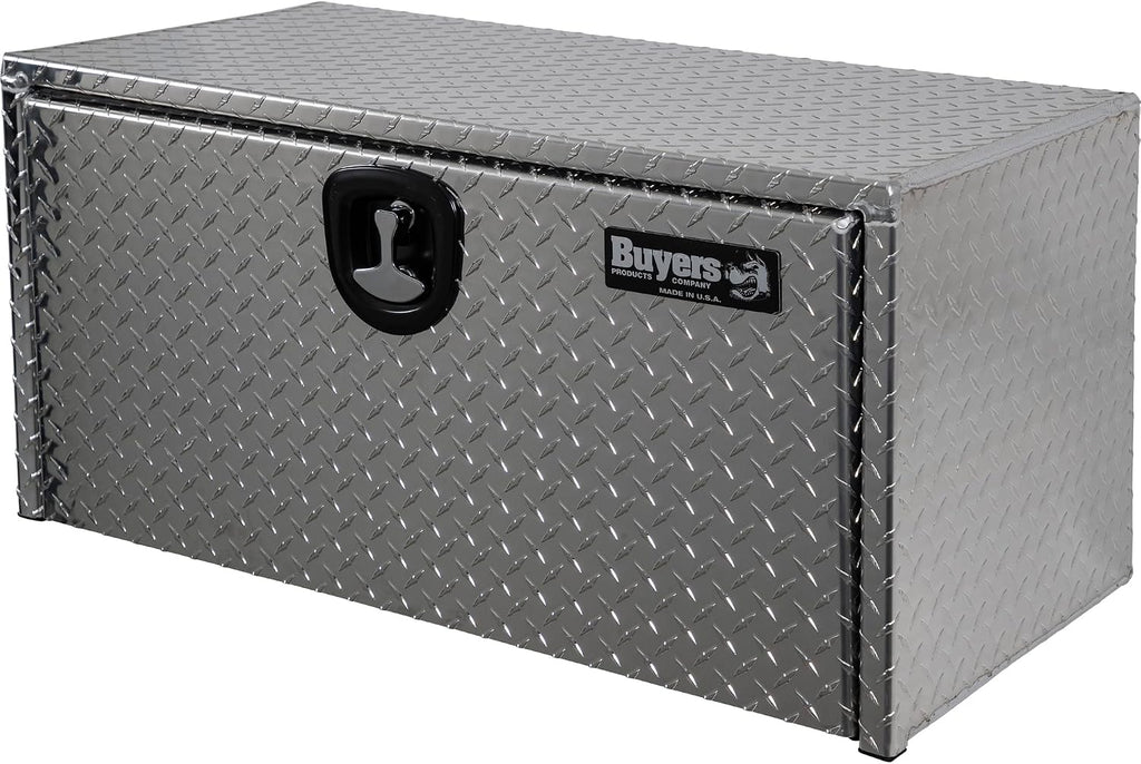 Buyers Products 1705105 Silver Diamond Tread Aluminum Underbody Truck Box with T-Handle Latch, 18 x 18 x 36 Inch, Durable Contractor Toolbox For Organization And Storage, Job Tool Chest