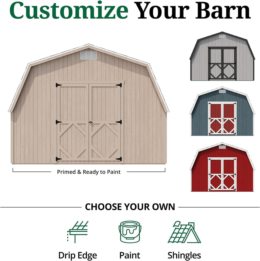 Little Cottage Co. 12x16 Classic Gambrel Barn with 4 ft. Sidewalls with Floor, Outdoor Wood Storage Shed Do-It-Yourself Precut Kit