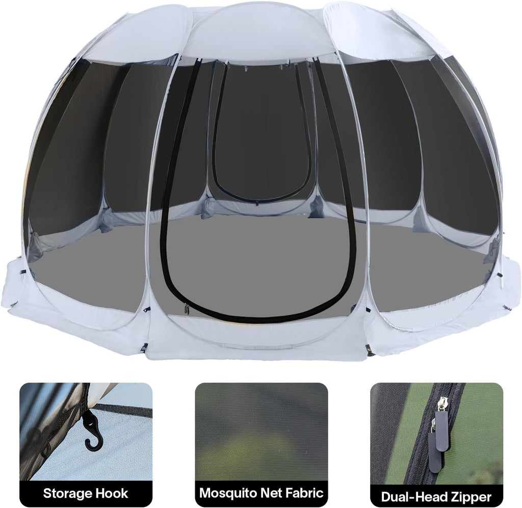 Alvantor 15'x15' Pop Up Screen House Tent, Instant Outdoor Gazebo with Mosquito Netting & UPF 50+ Sun Protection, Portable Canopy Shelter for Patio, Backyard, Camping (12-15 Person),Grey