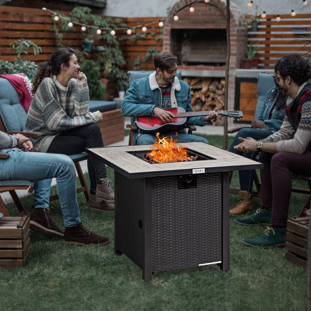 COSTWAY 30' Propane Gas Fire Table, Patio Square Fire Pit Table w/Stainless Steel Burner, 50,000 BTU Heat Output, Elegant Tile Tabletop, PVC Cover Perfect for Poolside, Backyard