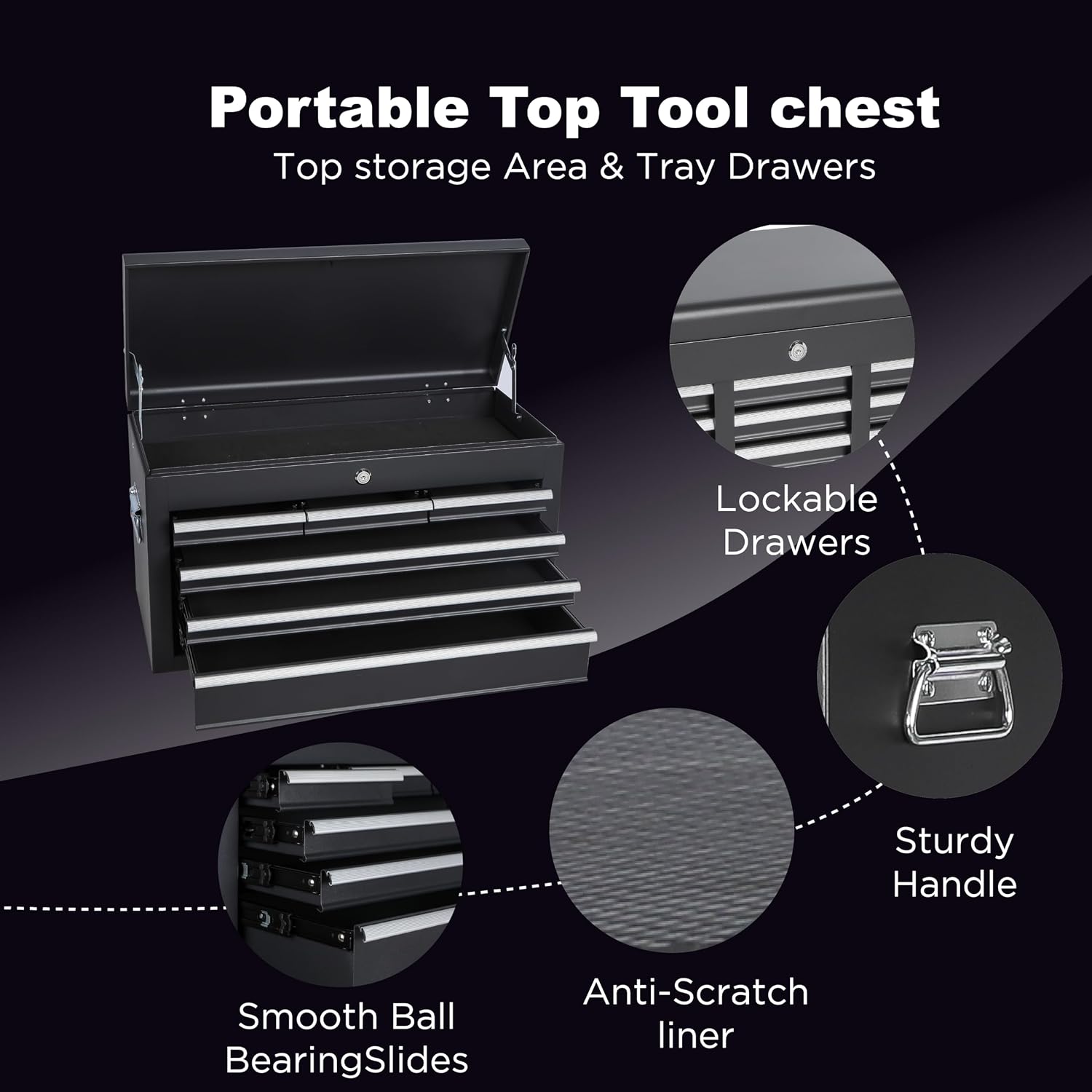 Tool Chest, 8-Drawer Rolling Tool Storage Cabinet with 2 in 1 Detachable Top Tool Box, Liner, Lockable Wheels, Side Hooks, Locking Mechanism, Metal Tool Cart for Garage