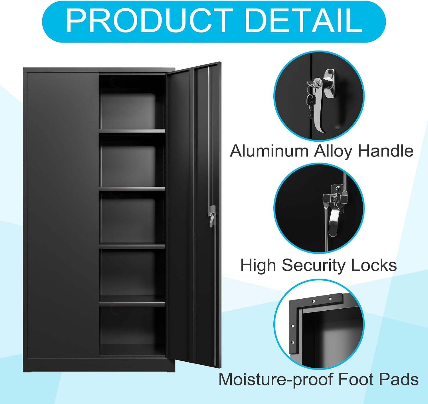 Black Iron Metal Lockable Storage Cabinet - Durable Home Office Garage Organizer for TV & Slim Storage - Secure Sideboard Locking Filing Pantry Tall Bathroom Floor Storage Cabinet with Lock