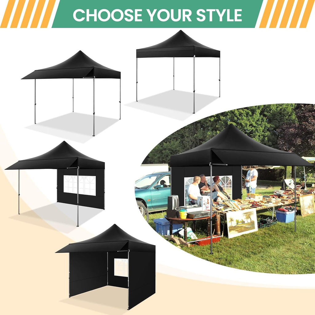 COBIZI 10x10 Pop Up Canopy Tent with Awning & Sidewalls, Heavy Duty Commercial 10X10 Canopy Tents Instant Waterproof, UPF 50+ Sun Shade for Outdoor, Parties, Markets (Black)