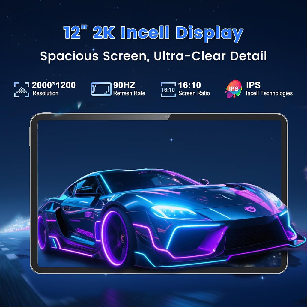 Android 15 Tablet 12 inch, AI Tablet with 2000 × 1200 Display, Octa-Core Up to 2.0GHZ, Tablets Computer with 20GB RAM & 128GB RAM 1TB Expand, 8000 mAh & 20 PD Charger, WiFi 6, BT5.0, Support GPS