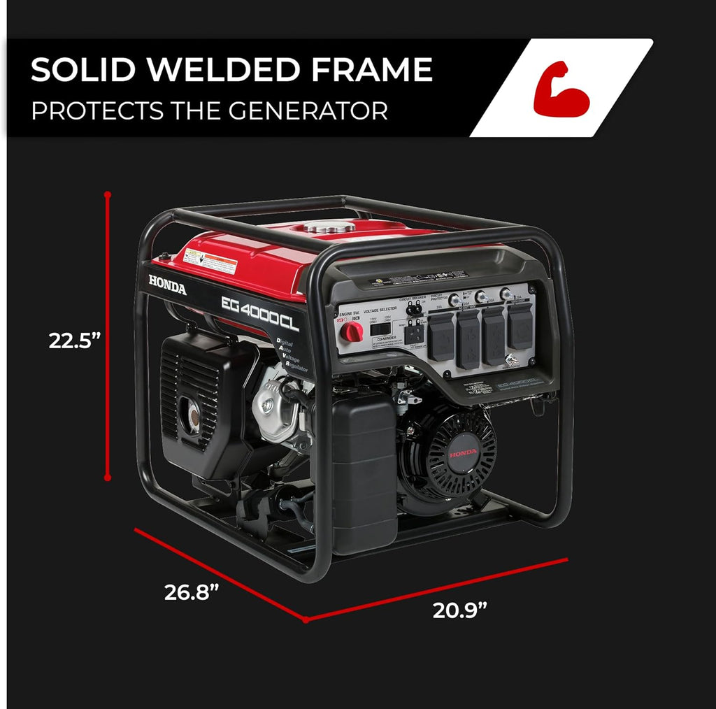Honda EG4000 4000 Watt Generator, 120/240V Gas Powered Backup Generator for Home and Larger Equipment, Up to 14.8 Hour Run Time (EG4000CLAN)