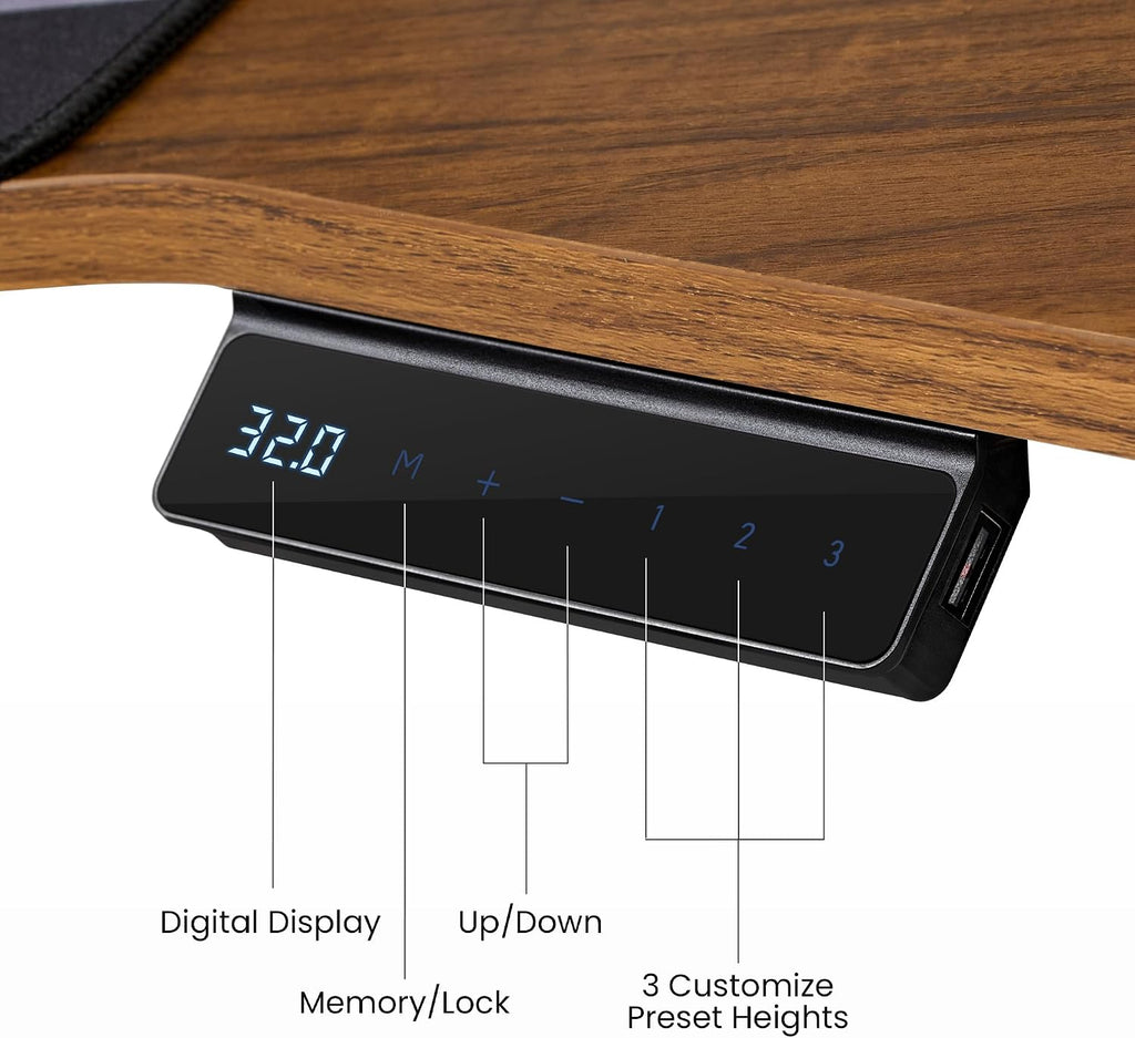 EUREKA ERGONOMIC Aero 55 Inch W Shaped Electric Standing Desk, Height Adjustable Computer Gaming Desk with LED Monitor Shelf, Mouse Pad, Headphone Hook, Cup Holder, Dark Walnut