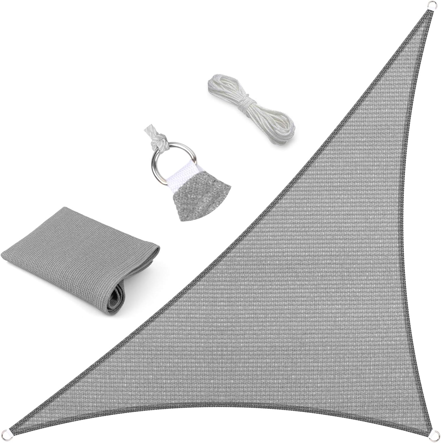 Eden's Decor Sun Shade Sails Triangle Outdoor Canopy for Garden, Patio, Pool, Backyard, Driveway (Grey, 12' x 16' x 20')