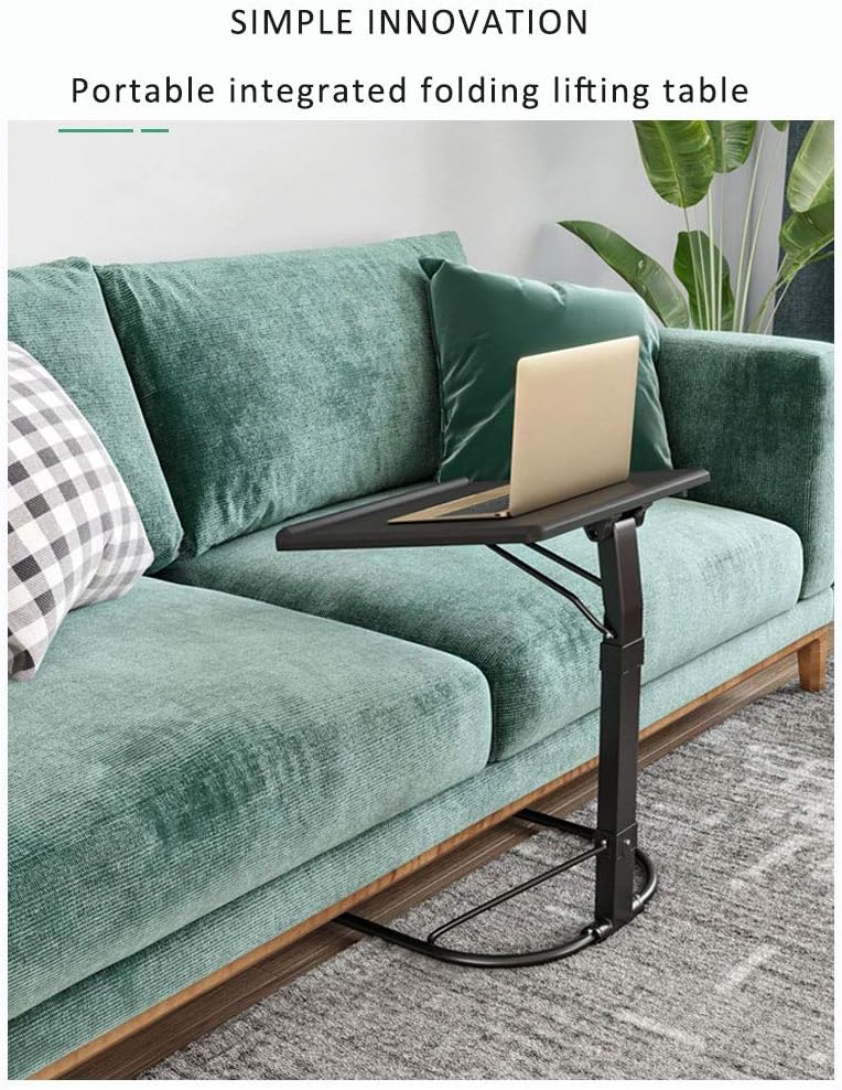 Overbed Table Adjustable Height and Tilt Angle Folding Laptop Table - Mobile Overbed in Black, Portable Gaming Computer Desk, Tablet Stand