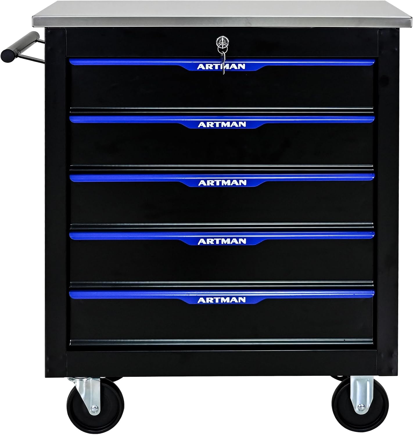 5 Drawers Rolling Tool Chest Cart PLUS ,Tool Storage Cabinet With 4 Wheels.Tool Cabinet Trolley With Locking System and Stainless Steel Countertops.Tool Storage Cart for Garage,Workshop,Warehouse