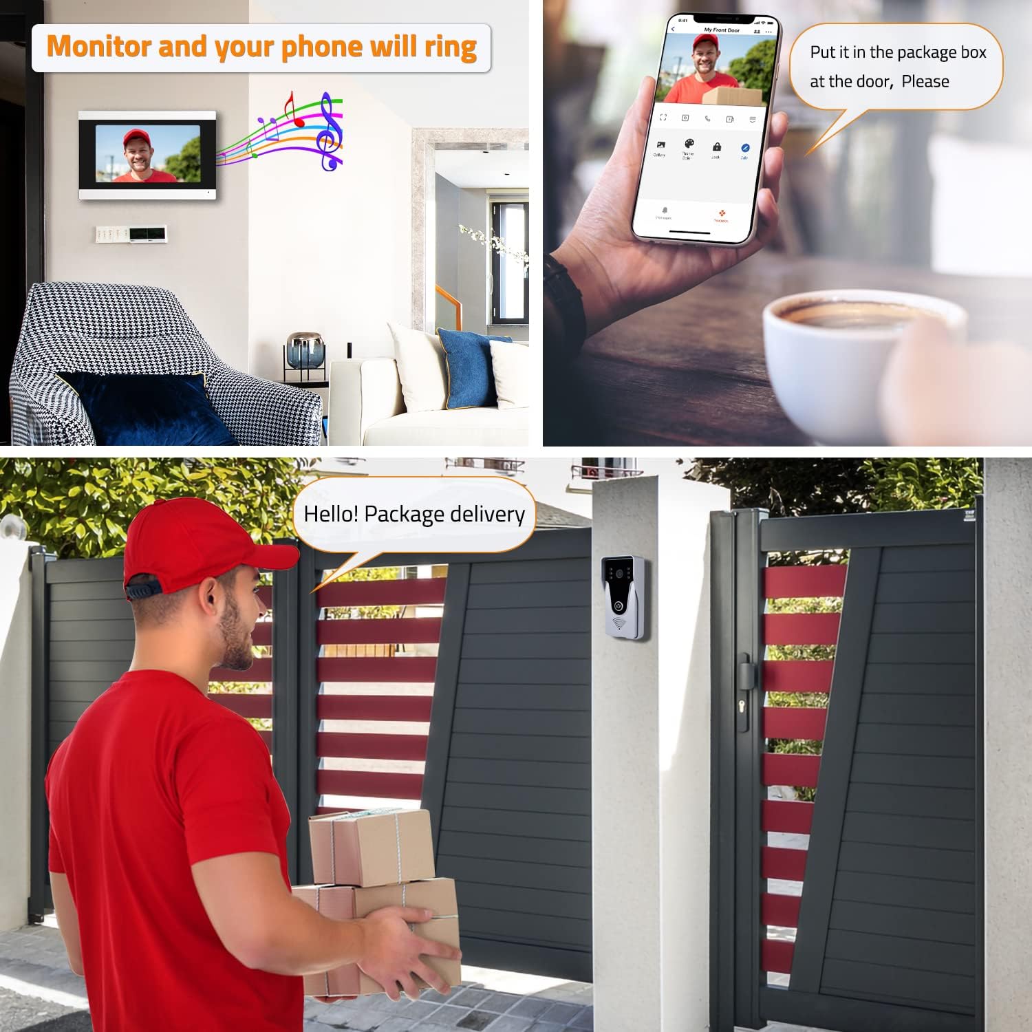 Wireless Video Doorbell Intercom with Monitor System, WiFi Video Intercom 1080P HD Metal Camera, 7 Inch Monitor with 32G Card Record, Tuya APP, 2-Way Audio, Unlock for Home Security System