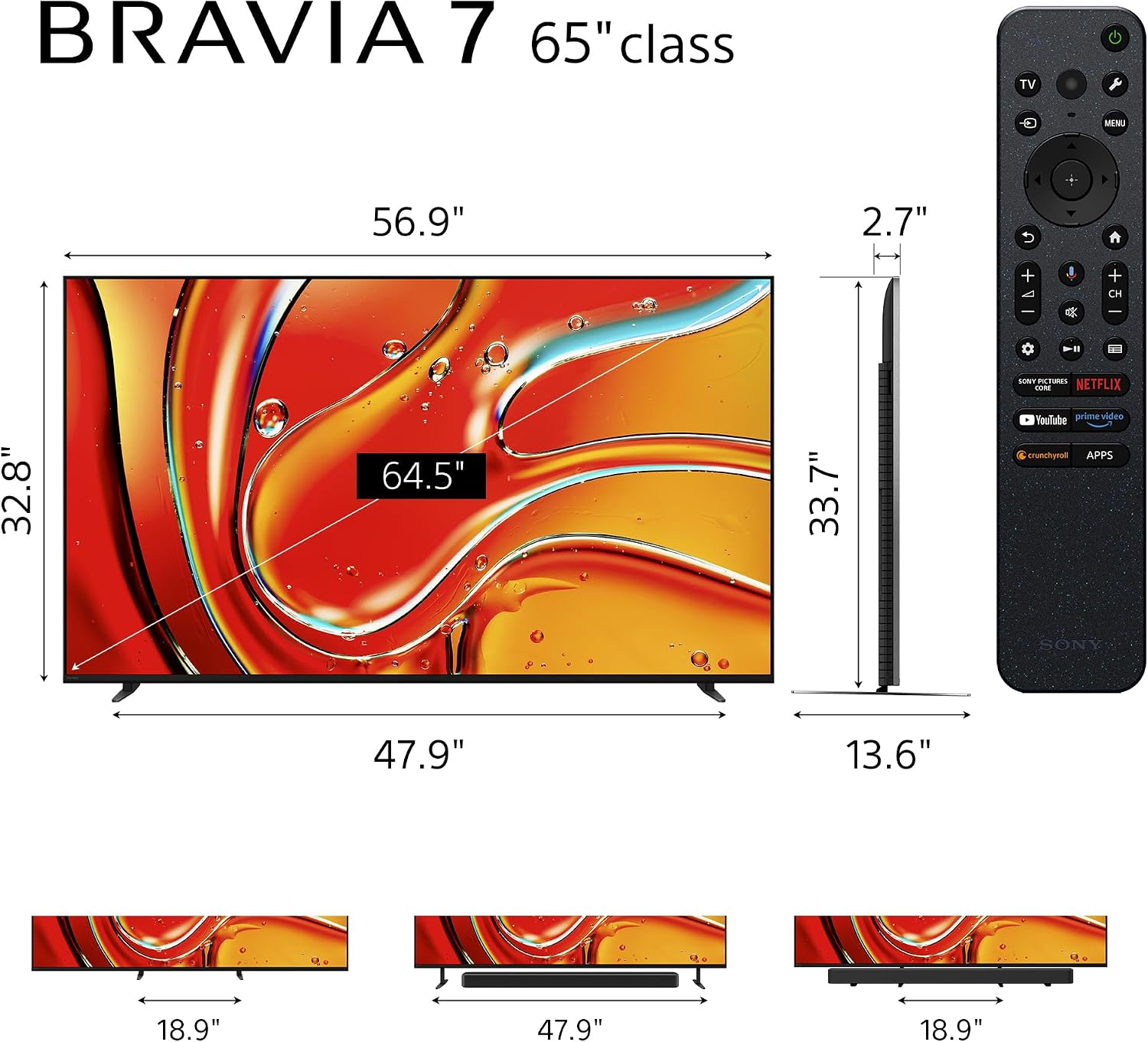 Sony K65XR70 65 Inch 4K Bravia LCD Mini LED Full Array HDR Google TV with 4 Year Amber Protection Plan (2024)