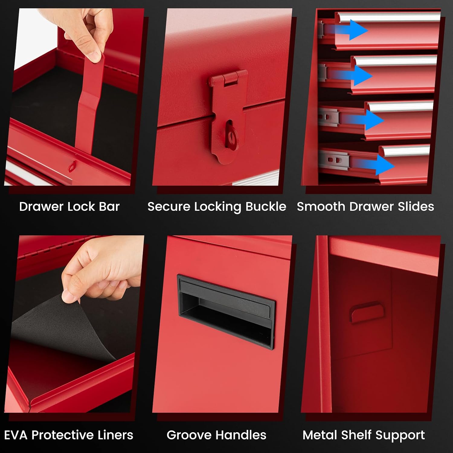 DORTALA Rolling Tool Chest Cabinet, Tool Box Organizer with 5 Sliding Drawers, Locking System, Toolbox Storage Cabinet on Wheels for Garage Workshop, Red