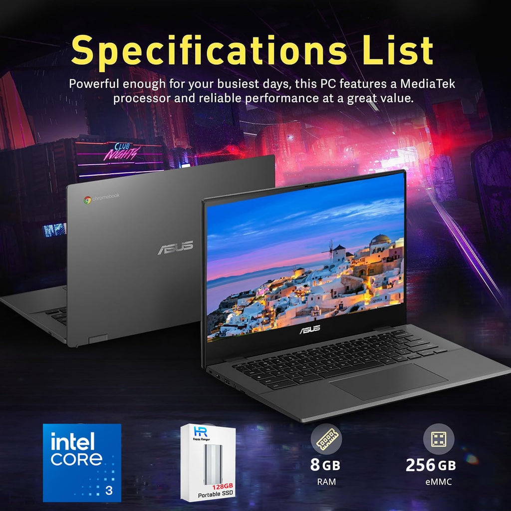 ASUS Chromebook Touchsceen Laptop - 14 inch FHD Display - Intel Core 3-N355 Beat i3-1215U - 8GB RAM| 256GB Storage +128GB SSD - Goole AI Laptop - School Students - Kids 8-12