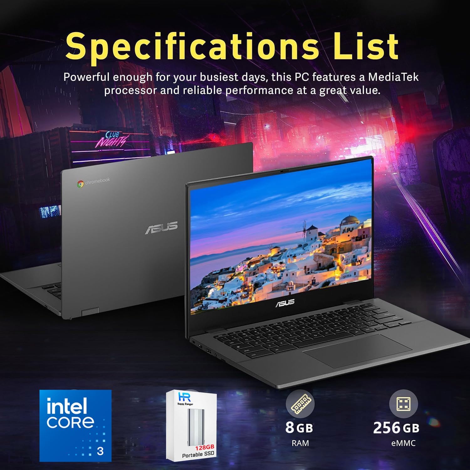 ASUS Chromebook Touchsceen Laptop - 14 inch FHD Display - Intel Core 3-N355 Beat i3-1215U - 8GB RAM| 256GB Storage +128GB SSD - Goole AI Laptop - School Students - Kids 8-12