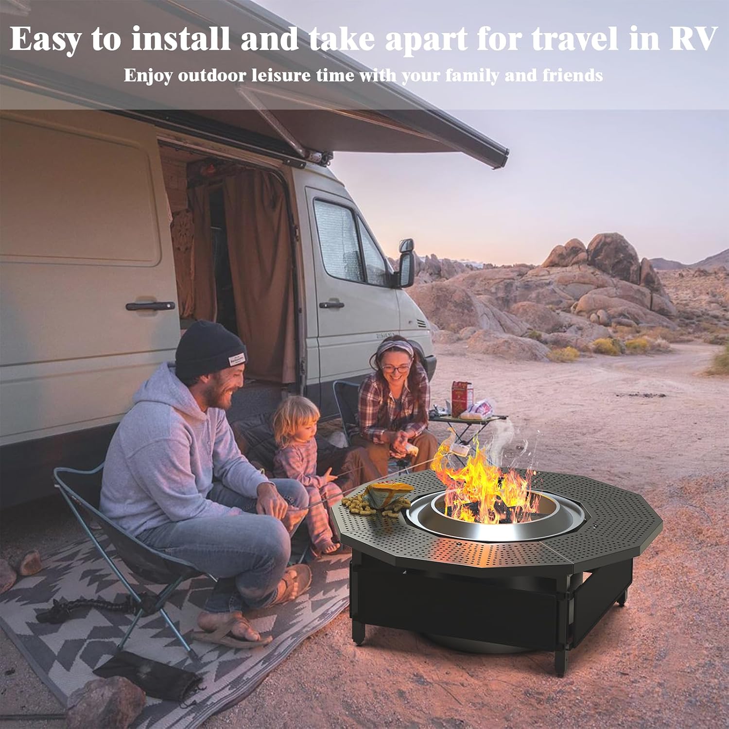 Fire Pit Surround Tabletop for Solo Stove Yukon 2.0 27 Inch, Fire Pit Surround Table Top, Accessories for Solo Stove, Adjustable with UV-Resistant Outdoor Fabric, Metal Black