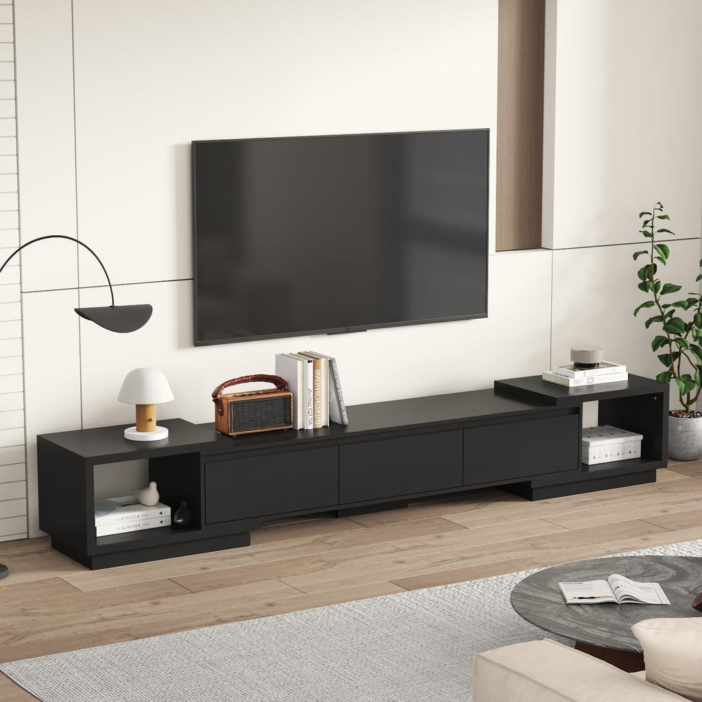 AIEGLE Deformable TV Console with 3 Drawers, Modern Extendable TV Stand in Stretch of 65'-106' Wide, Wood Media Gaming Entertainment Center, Black